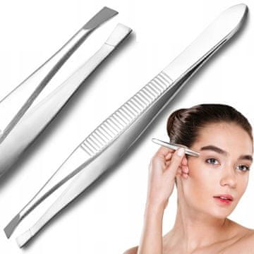 shumee AG575 KOZMETIČNA PINCETA POŠEVNA ZA UREJEVANJE OBRVI, JEKLO, UPOGNUTA, SREBRNA