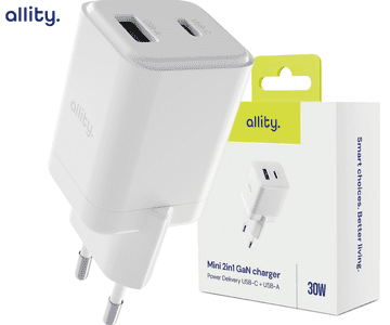 Allity ATC-01 GaN polnilec 30W, 1x USB-C, 1x USB-A, PD, QC, bel