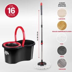 Dirt Devil Komplet za čiščenje tal / površin, 360° vrtljiva krpa, 16L vedro, ultra lahek, trpežen, enostavno čiščenje, črno-rdeč