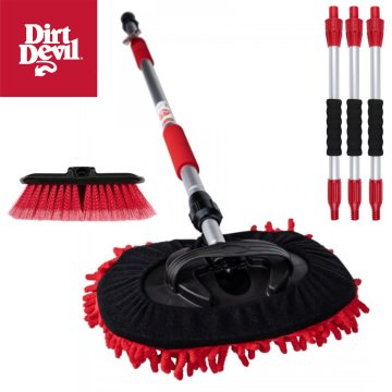 Dirt Devil Komplet za pranje / čiščenje vozil, 5 kos, ALL IN ONE, 1x mehka krtača, 1x šenilna krpa, 3x držalo, možnost priključitve cevi za vodo, črno-rdeč