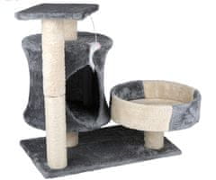 PET Toys mačje drevo in praskalnik za mačke, 2 nivoja, za praskanje / spanje / igranje, 58x50x33cm, sivo-rjavo