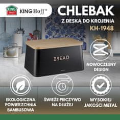 KINGHoff KINGHOFF KH-1948 JEKLENA ŠKATLA ZA KRUH Z DESKO ZA REZANJE