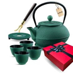 shumee LITOGELEZNI VRČ ZA INFUZIJO ZELEN 900 ml S FILTERJEM IN SKODELICI, DARILNO