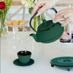 shumee LITOGELEZNI VRČ ZA INFUZIJO ZELEN 900 ml S FILTERJEM IN SKODELICI, DARILNO