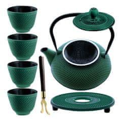 shumee LITOGELEZNI VRČ ZA INFUZIJO ZELEN 900 ml S FILTERJEM IN SKODELICI, DARILNO