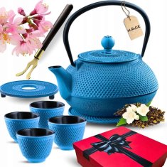 shumee VRČ IZ LITOŽELEZA MODREGA 900 ml S FILTERJEM IN SKODELICAMI, DARILO