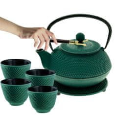 shumee LITOGELEZNI VRČ ZA INFUZIJO ZELEN 900 ml S FILTERJEM IN SKODELICI, DARILNO