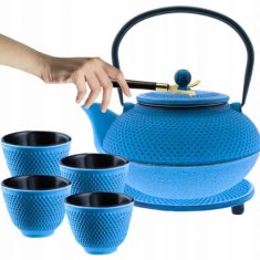 shumee VRČ IZ LITOŽELEZA MODREGA 900 ml S FILTERJEM IN SKODELICAMI, DARILO