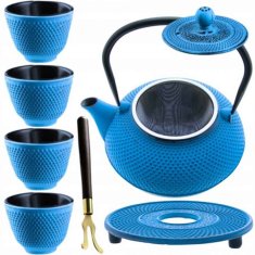 shumee VRČ IZ LITOŽELEZA MODREGA 900 ml S FILTERJEM IN SKODELICAMI, DARILO