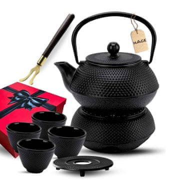 shumee VRČ IZ LITOŽELEZA ČRNEGA SILIKONA 900 ml Z GRELNIKOM IN SKODELICAMI, DARILO