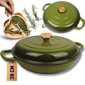 shumee Emajliran litog železa lonec, raven 30 cm, 3 l, barva HAGE OLIVE