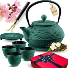 shumee VRČ IZ LITOŽELEZA, ZELEN, 1,4 L, S FILTERJEM IN SKODELICI, DARILNO