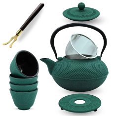 shumee VRČ IZ LITOŽELEZA, ZELEN, 1,4 L, S FILTERJEM IN SKODELICI, DARILNO