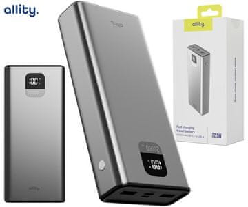 Allity APB-100 powerbank polnilna baterija, 20.000 mAh, 22.5 W, LCD zaslon, siva