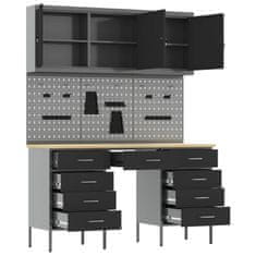 Vidaxl Delovna omara s predalom 8 pcs Črna Inženirski les in jeklo