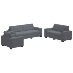 Vidaxl Kavčna garnitura 3 pcs Temno siva 221 x 80 x 80 cm Žamet