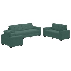 Vidaxl Kavčna garnitura 3 pcs Temno zelena 221 x 80 x 80 cm Žamet