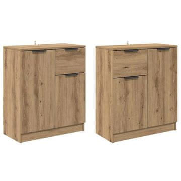 Vidaxl Stranske omare s predalom 2 pcs Umetni hrast 60 x 30 x 70 cm