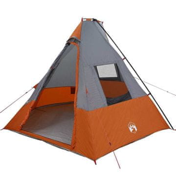 Vidaxl Tipi šotor s streho Siva in oranžna 383 x 338 x 217 cm tafeta