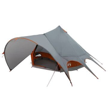 Vidaxl Teepee šotor za 5 oseb Siva in oranžna 600 x 600 x 347 cm