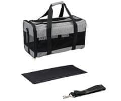 PET Transport potovalni komplet za prenašanje živali, torba, postelja, ročaj, naramnica, 45x27x25cm, max 7kg, črno-siv