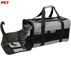 PET Transport potovalni komplet za prenašanje živali, torba, postelja, ročaj, naramnica, 45x27x25cm, max 7kg, črno-siv