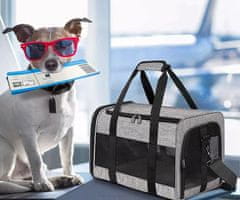 PET Transport potovalni komplet za prenašanje živali, torba, postelja, ročaj, naramnica, 45x27x25cm, max 7kg, črno-siv