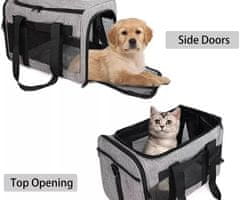 PET Transport potovalni komplet za prenašanje živali, torba, postelja, ročaj, naramnica, 45x27x25cm, max 7kg, črno-siv