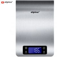 Alpina Digitalna kuhinjska tehtnica, max 5kg, LCD zaslon, funkcija TARA, samodejni vklop / izklop, prikaz temperature, timer / časovnik, nerjaveče jeklo, srebrna