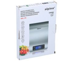 Alpina Digitalna kuhinjska tehtnica, max 5kg, LCD zaslon, funkcija TARA, samodejni vklop / izklop, prikaz temperature, timer / časovnik, nerjaveče jeklo, srebrna