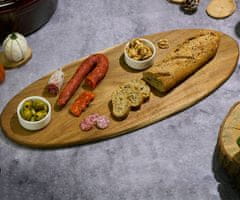 Alpina Servirna / rezalna deska, XXL, ovalna, vzdržljiv les, enostavno čiščenje, 65x26x1,5cm, rjava