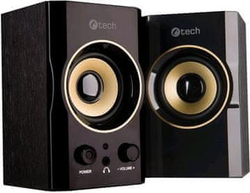 C-Tech SPK-11, Zvočnik, 2.0, lesen, črno-zlati, USB