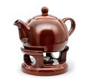 Porcelanski čajnik 1000ml z grelnikom BELLA rjave barve