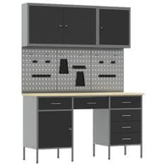 Vidaxl Delovna omara s predalom 8 pcs Črna Inženirski les in jeklo