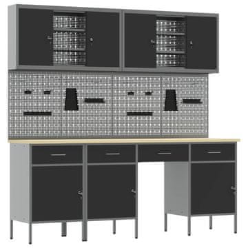 Vidaxl Delovna omara s predalom 10 pcs Črna Inženirski les in jeklo