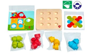 Lucy &amp; Leo 220 Barvni mozaik - lesena igra z velikimi žebljički in predlogami