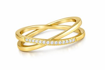 Troli Pozlačen dvojni jekleni prstan z prozornimi zlatimi cirkoni