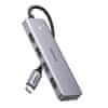 Ugreen Hub 4-v-1 USB-C Adapter na 4× USB 3.0 + USB-C Siva