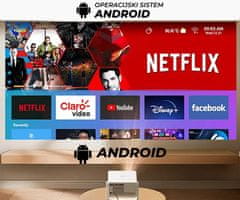 Byintek VEVSHAO A16 prenosni projektor, LED, Bluetooth, 4K UHD, USB, HDMI, AUX, bel