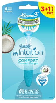 Wilkinson Sword Brivnik za enkratno uporabo za ženske My Intuition Comfort Coconut Delight 3 + 1 kos
