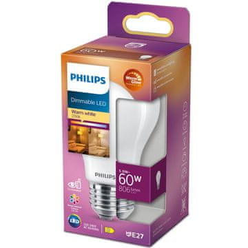 Philips LED E27 Normal 60W Frost Zatemnitev WarmGl 806lm
