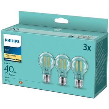 Philips Paket 3 LED E27 Normal Clear 40W 470lm