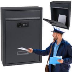 GARDEN LINE Antracitna poštna skrinjica za pisma in časopise s kombinirano ključavnico, odporna proti UV-žarkom