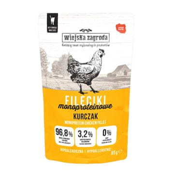 slomart WIEJSKA ZAGRODA Piščančji monoproteinski fileti – mokra hrana za mačke – 85g
