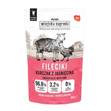 slomart WIEJSKA ZAGRODA Piščančji fileti z jagnjetino – mokra hrana za mačke – 85g