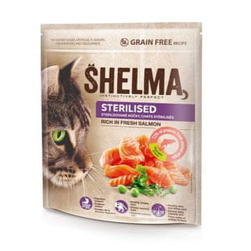 SHELMA SHELMA Sterilised - suha hrana za sterilizirane mačke z lososom, 750g