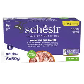 Schesir SCHESIR v omaki Tunina z govedino - mokra hrana za mačke - 6 x 50 g
