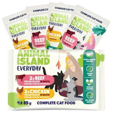 Animal ANIMAL ISLAND Everyday piščanec in govedina v omaki, mokra hrana za mačke (4 x 85g)