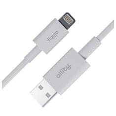 Allity AUC-03 kabel, USB-A na Lightning, 60W, 2.4A, 1m, univerzalni, TPU/TPE, +Velcro trak, bel