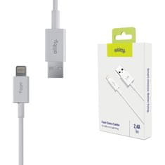 Allity AUC-03 kabel, USB-A na Lightning, 60W, 2.4A, 1m, univerzalni, TPU/TPE, +Velcro trak, bel